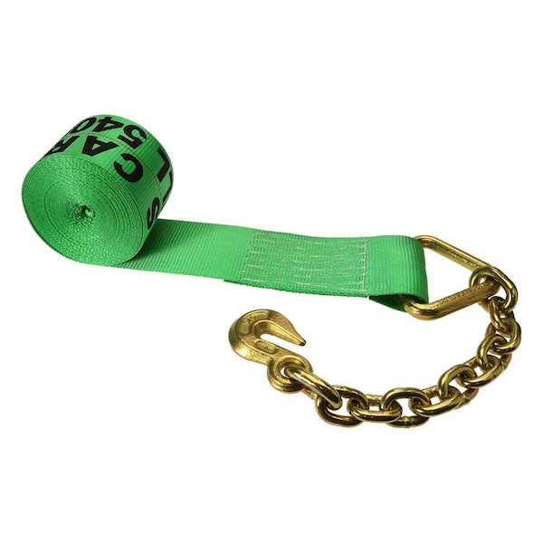 3" x 20' Winch Strap with Chain Extension, 320CE-GRN